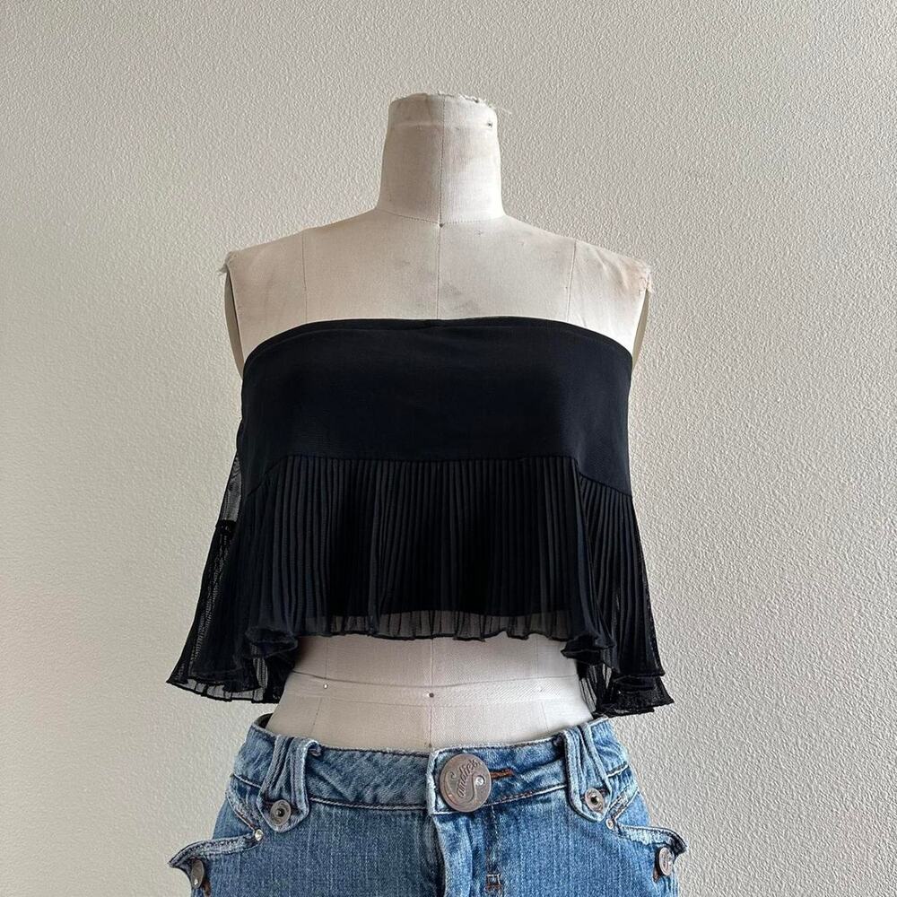 handmade black mesh micro pleated strapless top - Picture 2 of 4